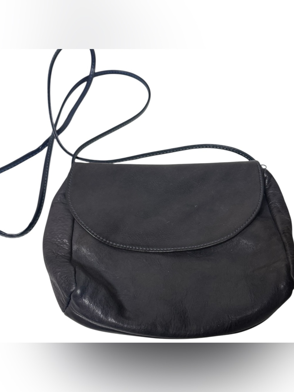 Vintage 80s Howard's Leathers Navy Pebbled Leather Shoulder Flap Bag Minimalist